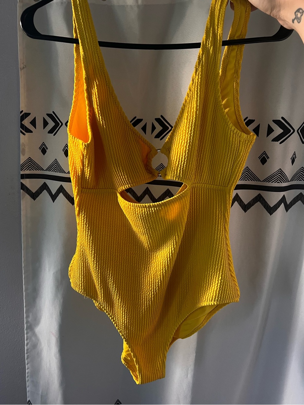 aerie Yellow Ribbed Cutout One-Piece Swimsuit